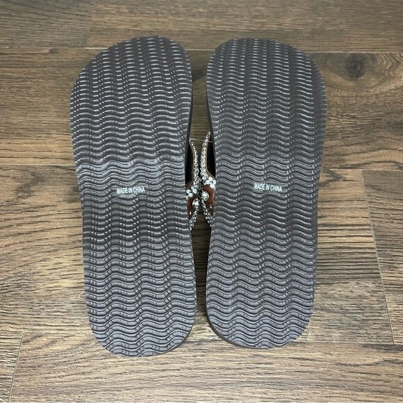 Rustic Bling Bling Wedge Flip Flops Brown Rhinestone Sandals XL- Brand New - Picture 9 of 13